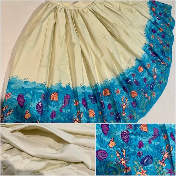 Collectif Retro Pinup Full Skirt Jasmine Seashell Border UK12/ US 8 MED NWT - Picture 11 of 15